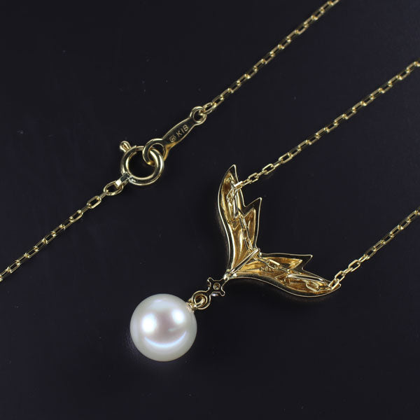 MIKIMOTO K18YG Akoya pearl diamond pendant necklace, diameter approx. 7.6mm 