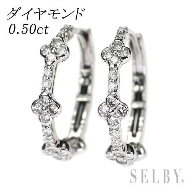 Pt999 ダイヤモンド ピアス 0.50ct フープ フラワー – セルビーオンラインストア