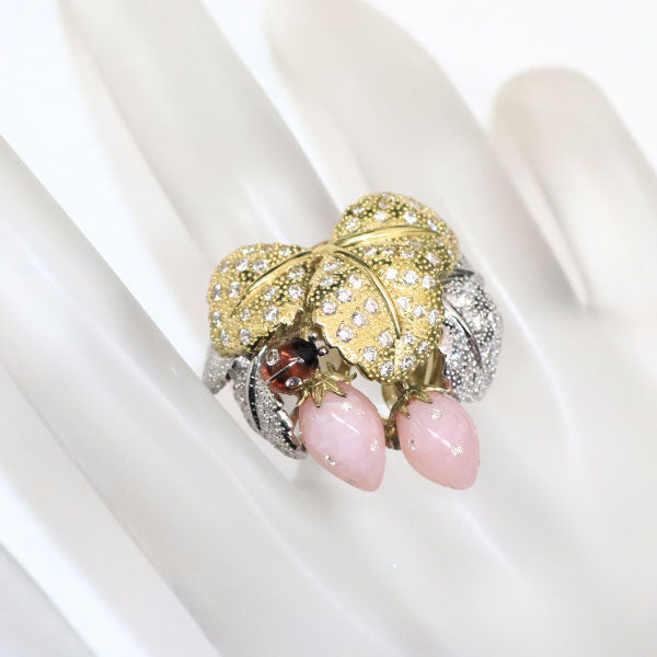 AK Collection/Ikuno Kanazawa K18/Pt900 Pink Opal Tourmaline Agate Diamond Ring D1.02ct 