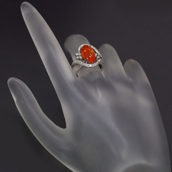 Pt900 Fire Opal Diamond Ring 2.54ct D0.32ct 