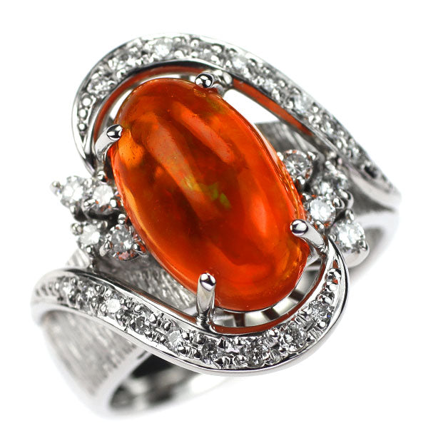 Pt900 Fire Opal Diamond Ring 2.54ct D0.32ct 