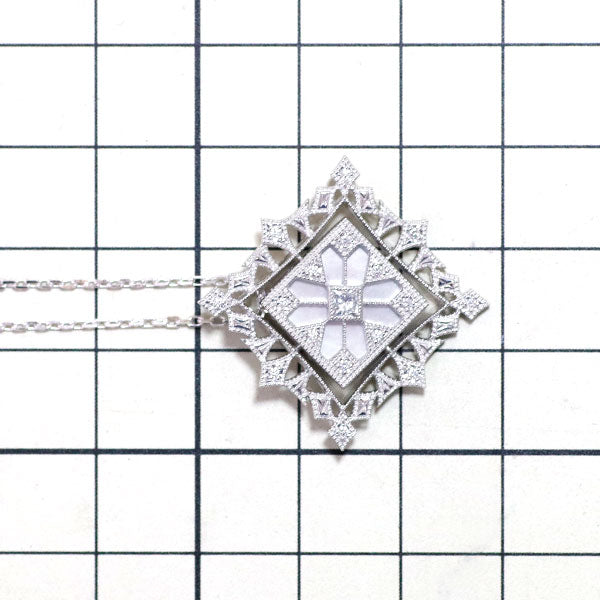 ミキモト K18WG シェル ダイヤモンド ペンダントネックレス 0.16ct コルテージュ