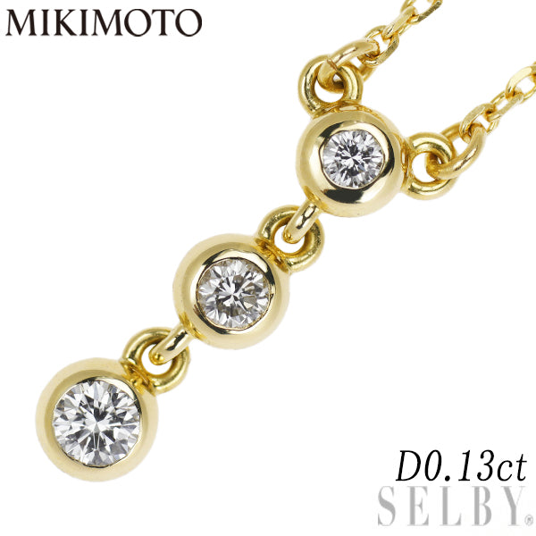 MIKIMOTO K18YG Diamond Pendant Necklace 0.13ct Three Stone 