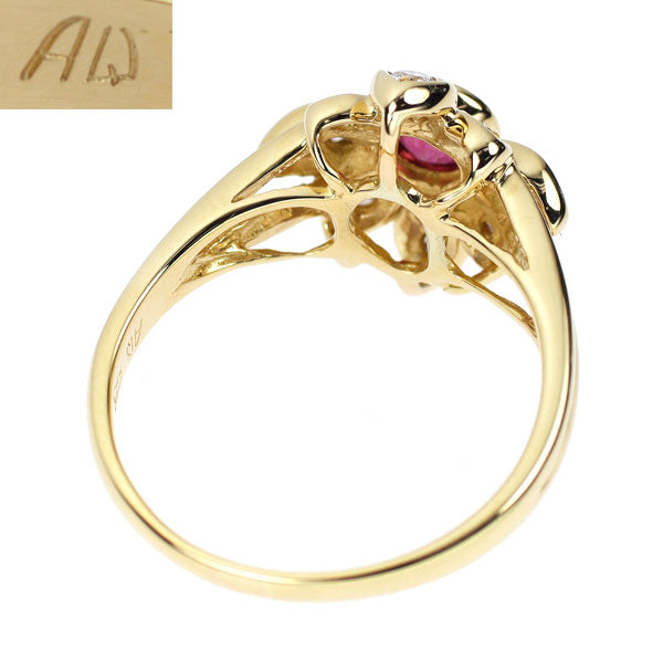 Queen K18YG Ruby Diamond Ring Flower 