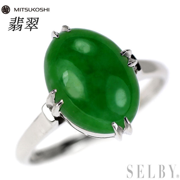 Mitsukoshi Pt600/Pt550 Jade Ring, Vintage Product with Senbon Openwork 