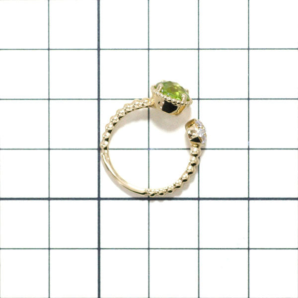 K18YG Checker Cut Peridot Diamond Ring 1.59ct D0.17ct Fork Ring 