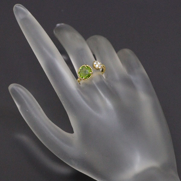 K18YG Checker Cut Peridot Diamond Ring 1.59ct D0.17ct Fork Ring 