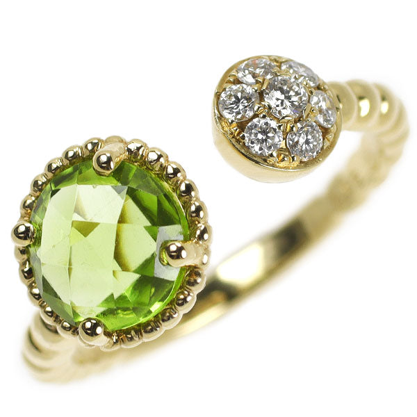 K18YG Checker Cut Peridot Diamond Ring 1.59ct D0.17ct Fork Ring 