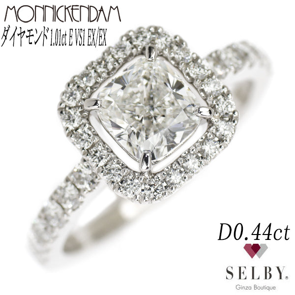 Monnickendam Pt900 Cushion Cut Diamond Diamond Ring 1.01ct E VS1 EX/EX 0.44ct #10.5 《Selby Ginza Store》 [S+ Like New, Polished at Authorized Store] [Used] 