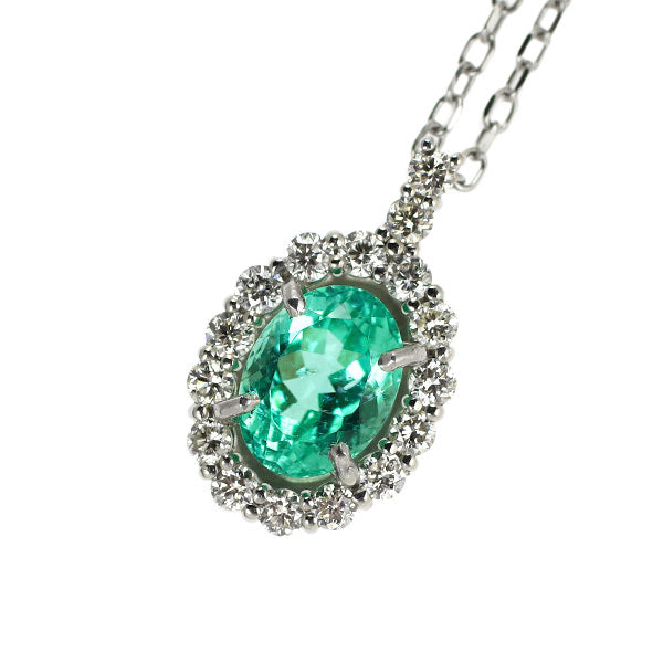 New Pt Brazilian Unheated Paraiba Tourmaline Diamond Pendant Necklace 0.63ct D0.19ct [Escore] 