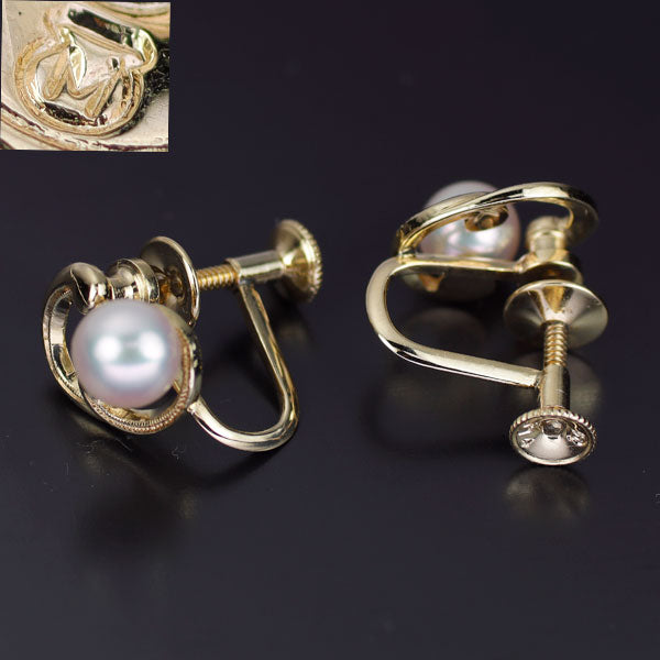 Mikimoto K14YG Akoya pearl earrings, diameter approx. 6.0mm 