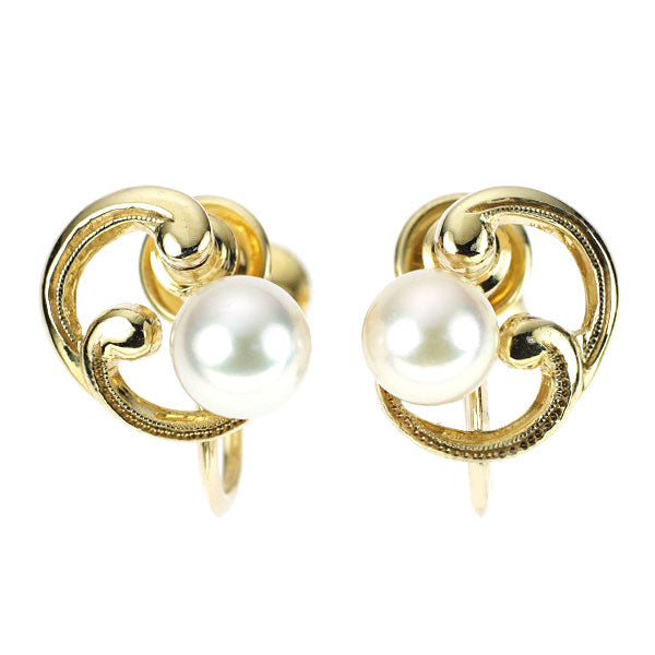 Mikimoto K14YG Akoya pearl earrings, diameter approx. 6.0mm 