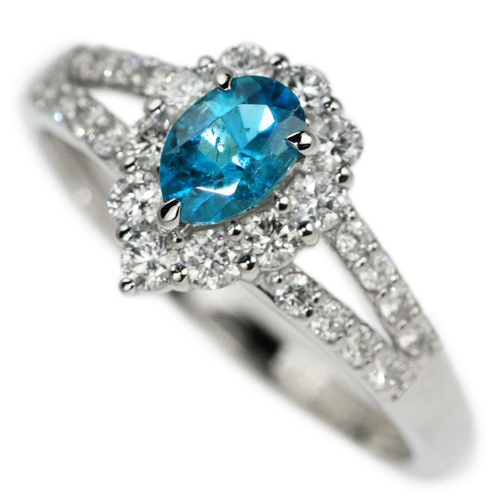 Pt900 Brazilian Paraiba Tourmaline Diamond Ring 0.384ct D0.44ct 