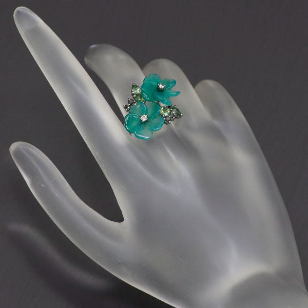 K18WG Chalcedony Green Sapphire Diamond Ring GS0.80ct D0.17ct Flower 