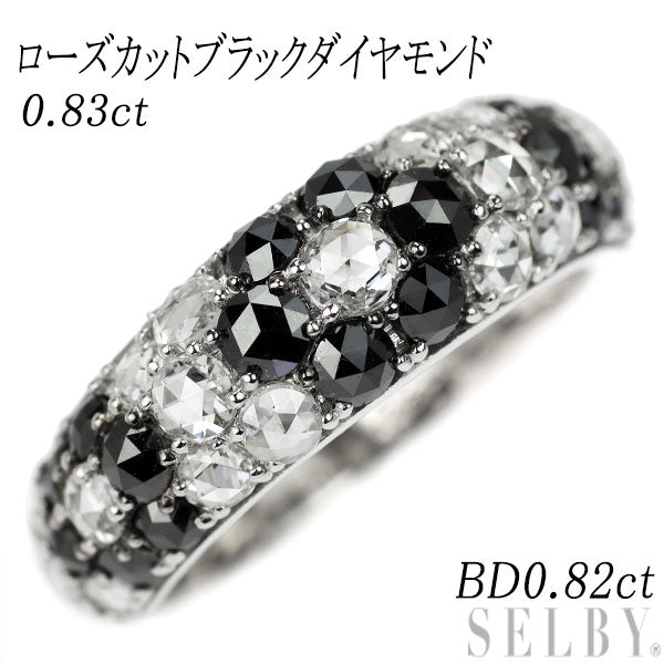 K18WG ローズカットブラック/カラーレス ダイヤモンド リング 0.83ct BD0.82ct フラワー – セルビーオンラインストア