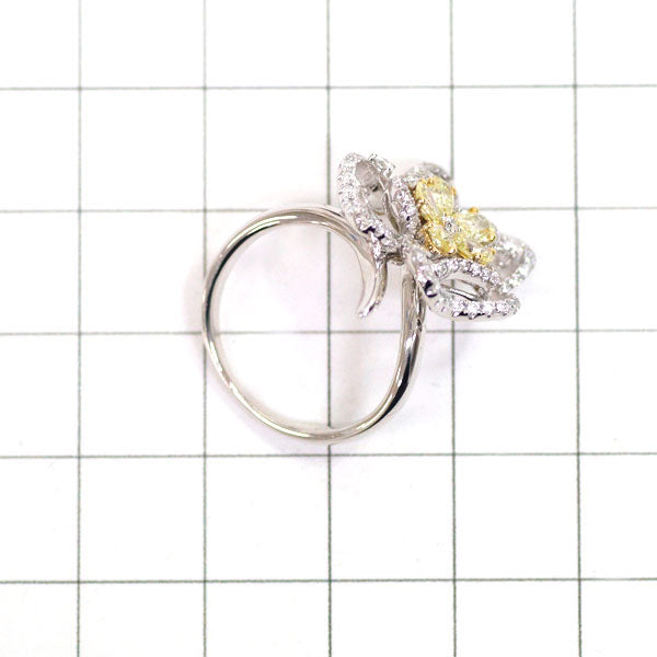 K18WG/YG Natural Yellow Diamond Ring 0.64ct D0.49ct Flower 