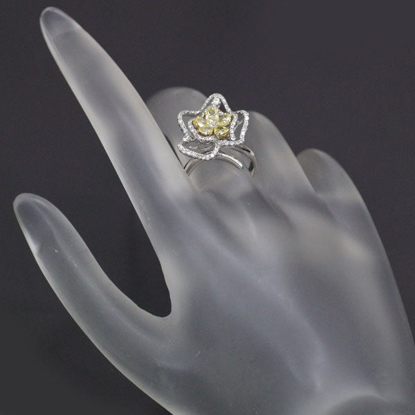 K18WG/YG Natural Yellow Diamond Ring 0.64ct D0.49ct Flower 