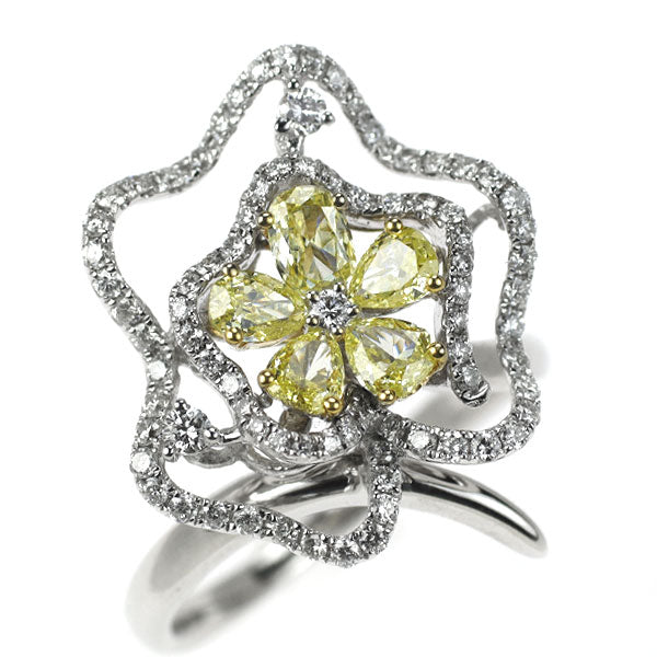 K18WG/YG Natural Yellow Diamond Ring 0.64ct D0.49ct Flower 