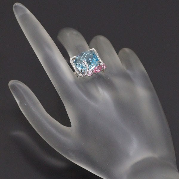 K18WG Blue Topaz Pink Sapphire Diamond Ring 11.28ct PS0.75ct D0.18ct 