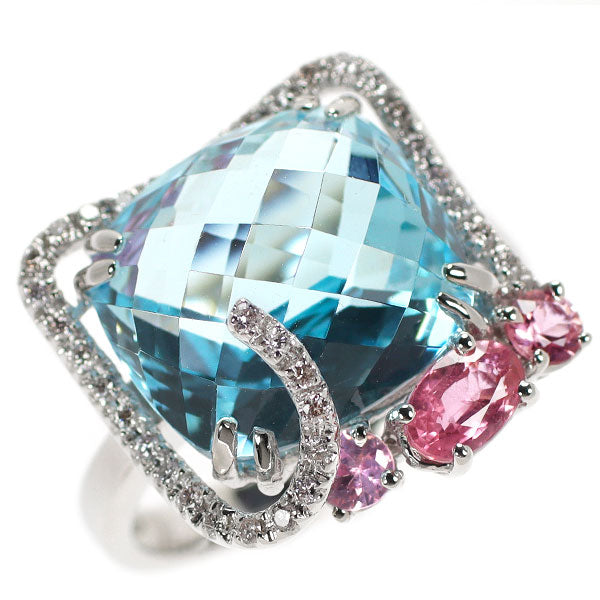 K18WG Blue Topaz Pink Sapphire Diamond Ring 11.28ct PS0.75ct D0.18ct 