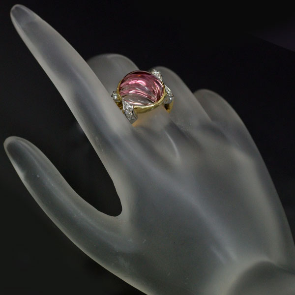 K18YG/Pt900 Bicolor Tourmaline Diamond Ring 12.46ct D0.34ct 