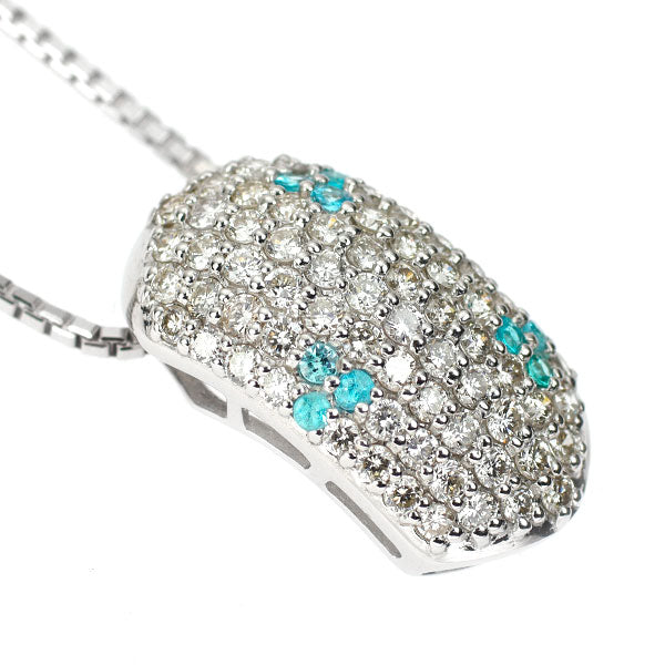 K18WG Paraiba Tourmaline Diamond Pendant Necklace 0.09ct D0.90ct Pavé