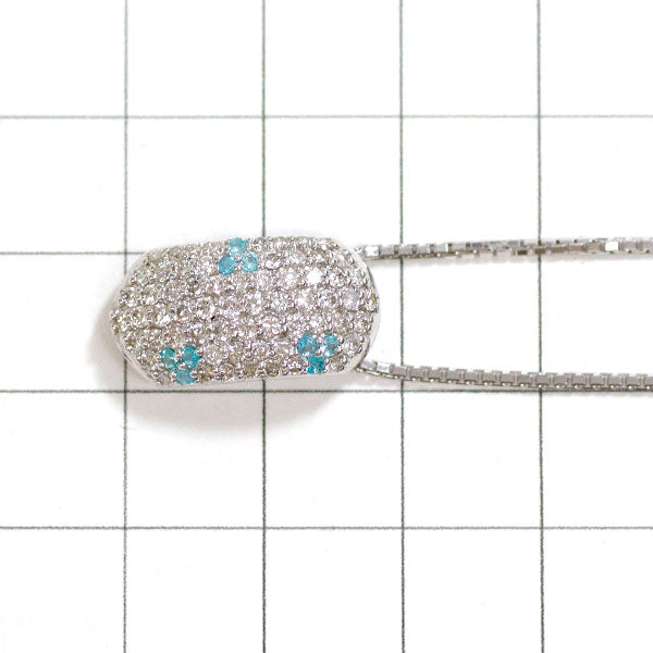 K18WG Paraiba Tourmaline Diamond Pendant Necklace 0.09ct D0.90ct Pavé