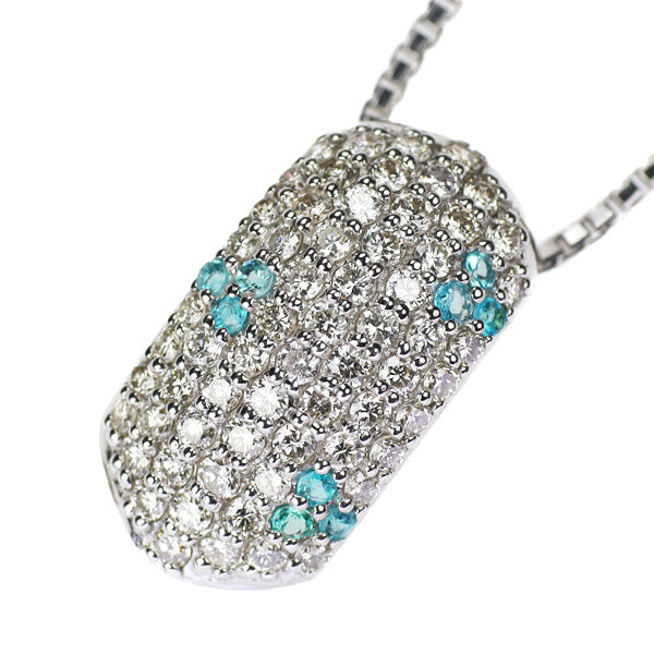 K18WG Paraiba Tourmaline Diamond Pendant Necklace 0.09ct D0.90ct Pavé