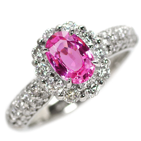 Pt900 Pink Sapphire Diamond Ring 0.89ct D0.72ct 