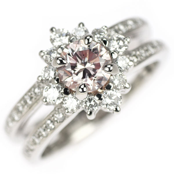 Pt900 Natural Pink Diamond Ring 0.767ct FLOP SI2 D0.62ct 