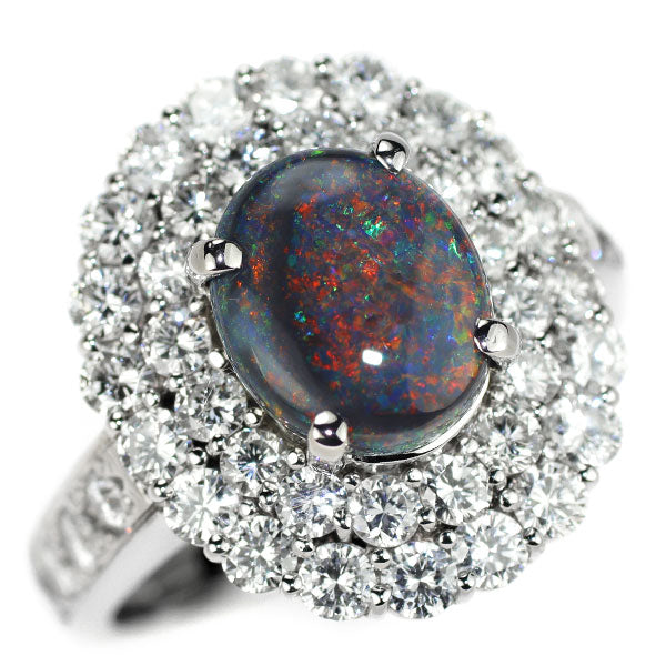 Pt900 Black Opal Diamond Ring 1.509ct D1.65ct 