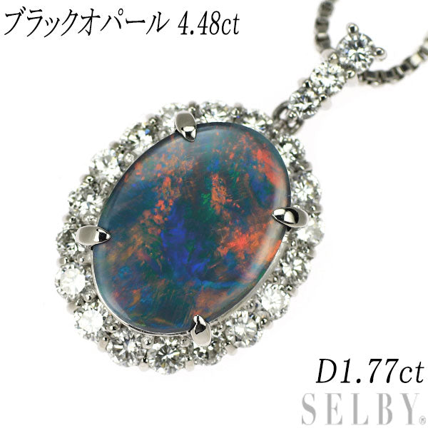 Pt900/ Pt850 ブラックオパール ダイヤモンド ペンダントネックレス 4.48ct D1.77ct