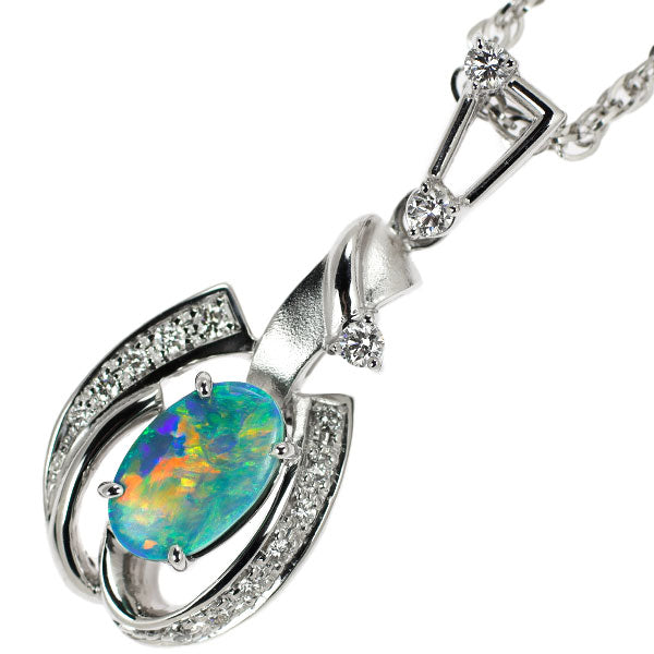 K18WG Black Opal Diamond Pendant Necklace 1.40ct D0.30ct 