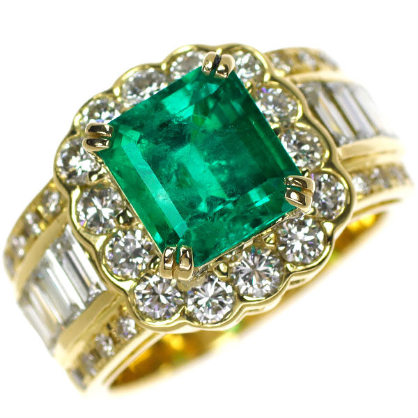 K18YG Emerald Diamond Ring 2.83ct D2.27ct 