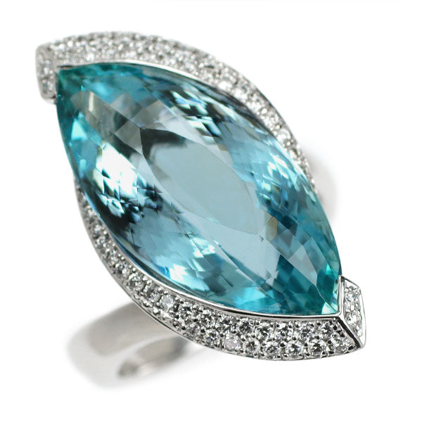 K18WG Aquamarine Diamond Ring 13.07ct D0.67ct 