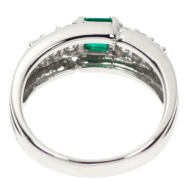 Pt900 emerald diamond ring 0.35ct D0.45ct 