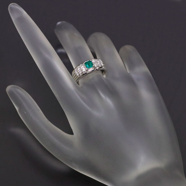 Pt900 emerald diamond ring 0.35ct D0.45ct 