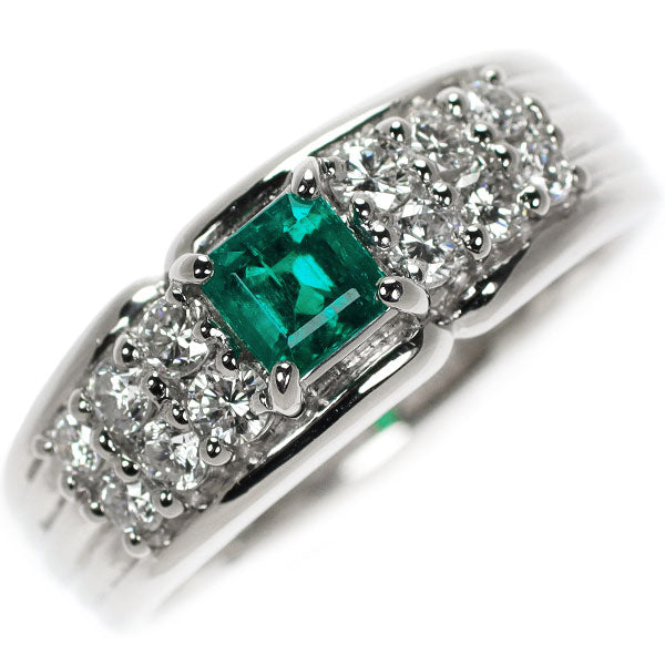 Pt900 emerald diamond ring 0.35ct D0.45ct 