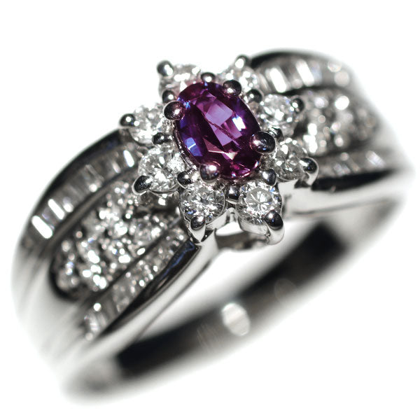 Rare Pt900 Alexandrite Diamond Ring 0.22ct D0.62ct 