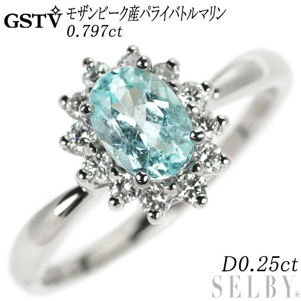 GSTV Pt950 Mozambique Paraiba Tourmaline Diamond Ring 0.797ct D0.25ct 