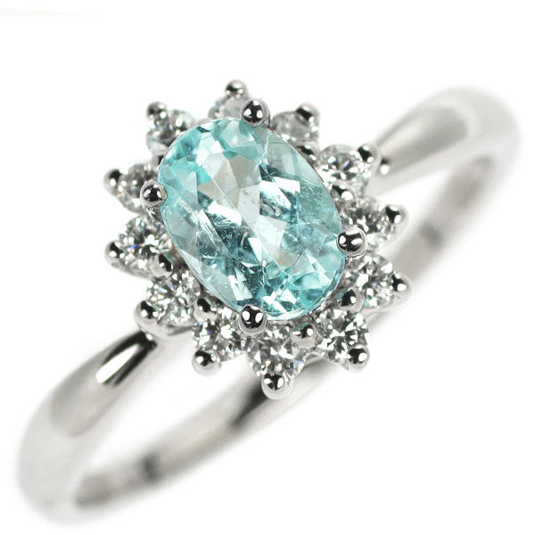 GSTV Pt950 Mozambique Paraiba Tourmaline Diamond Ring 0.797ct D0.25ct 