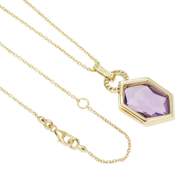 K18YG Amethyst Diamond Pendant Necklace D0.24ct 