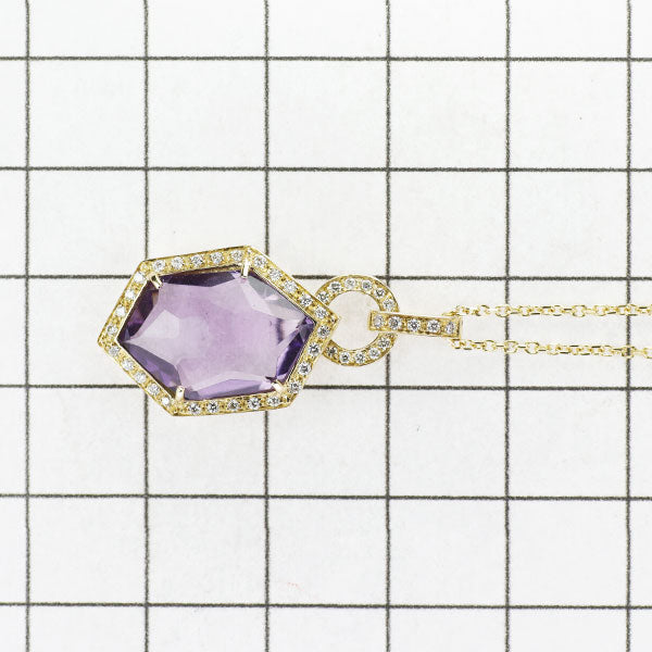 K18YG Amethyst Diamond Pendant Necklace D0.24ct 