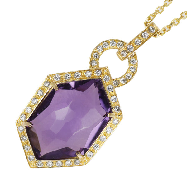 K18YG Amethyst Diamond Pendant Necklace D0.24ct 