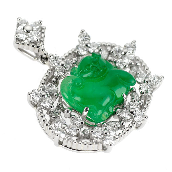 Queen Pt950 Jade Diamond Pendant 6.89ct Cat 