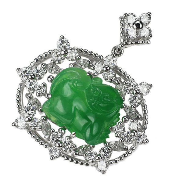 Queen Pt950 Jade Diamond Pendant 6.89ct Cat 