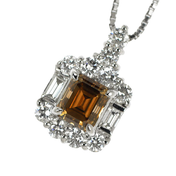 Pt emerald cut diamond pendant necklace 1.006ct D0.59ct 