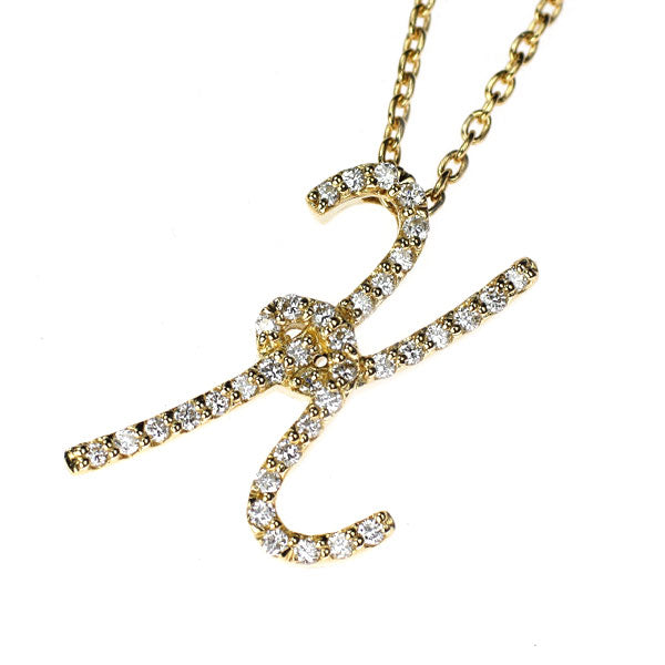 Ponte Vecchio K18YG Diamond Pendant Necklace 0.19ct Initial "K" 