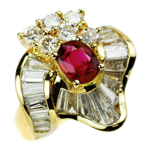 K18YG Ruby Diamond Ring 1.08ct D2.02ct 