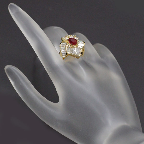 K18YG Ruby Diamond Ring 1.08ct D2.02ct 